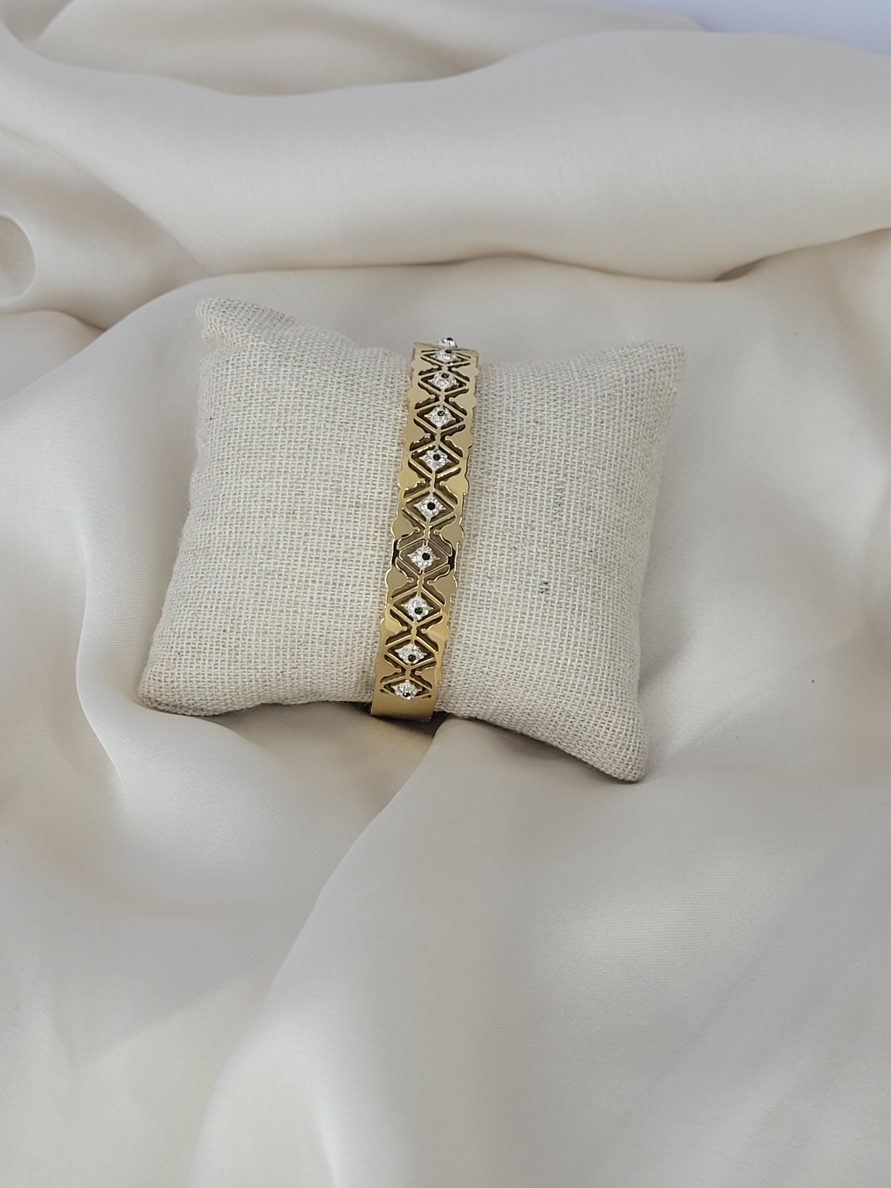Bracelet strass blanc et vert (D 6cm)
