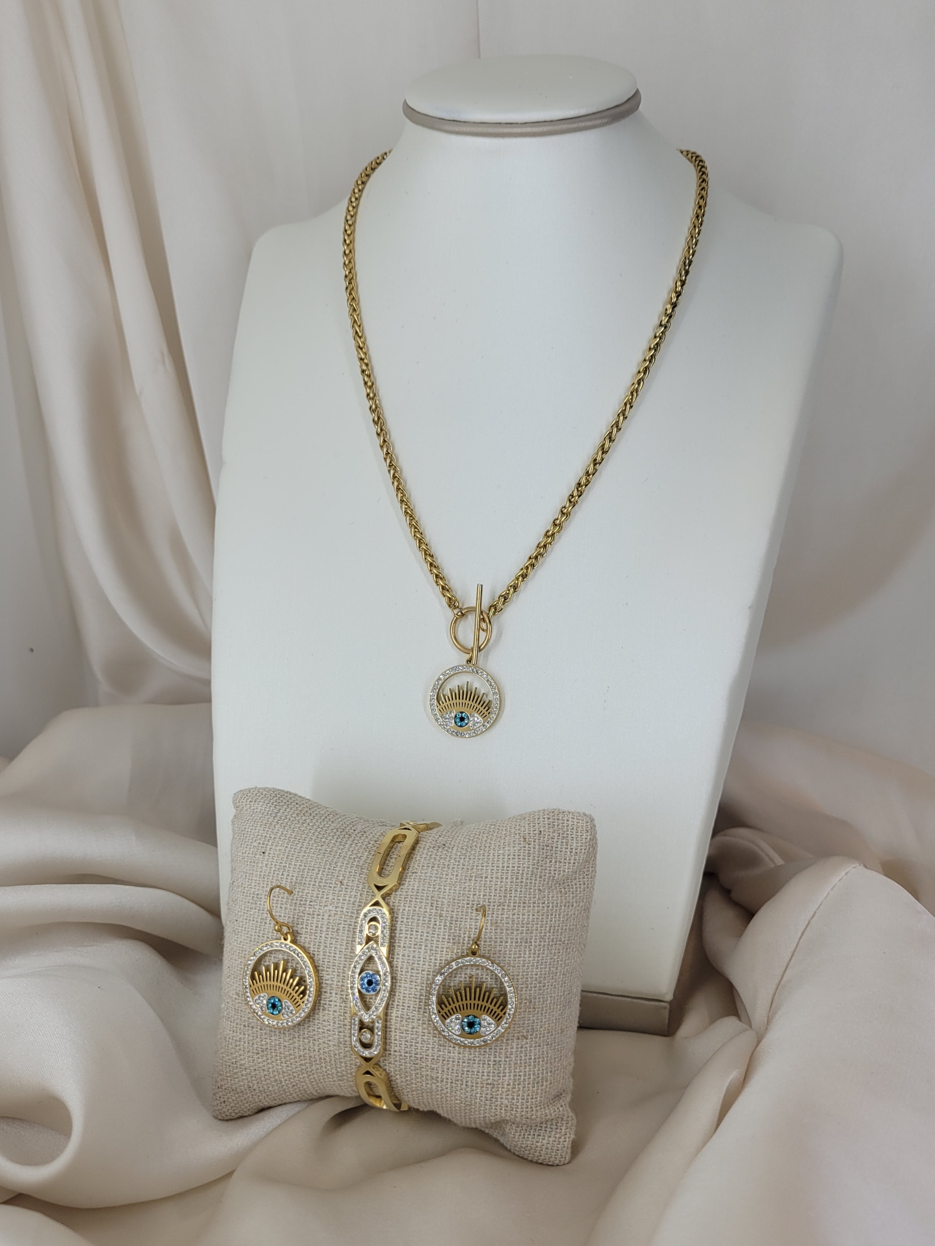 Ensemble œil bleu strass avec bracelet