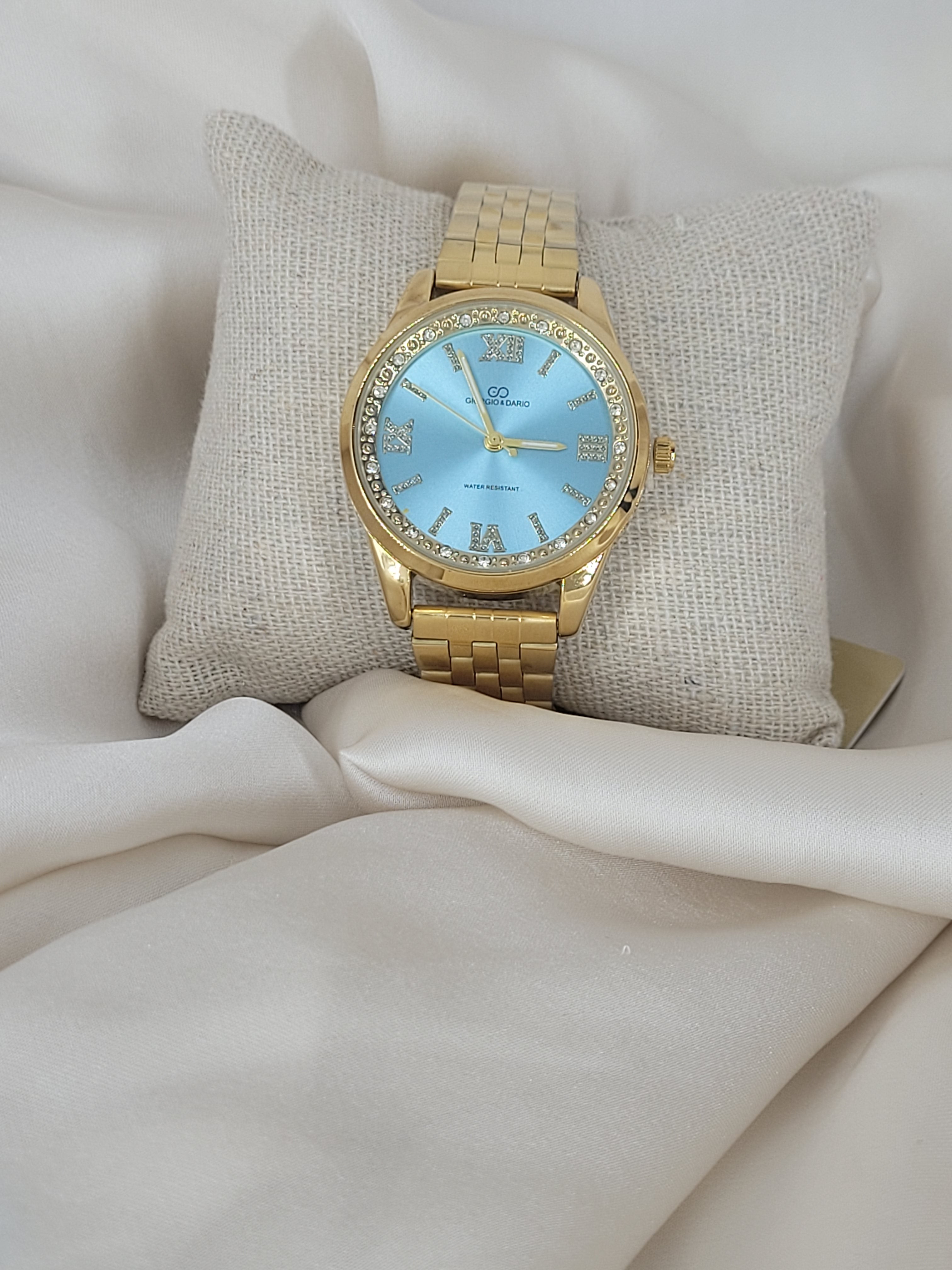 Montre fond bleu acier inoxydable