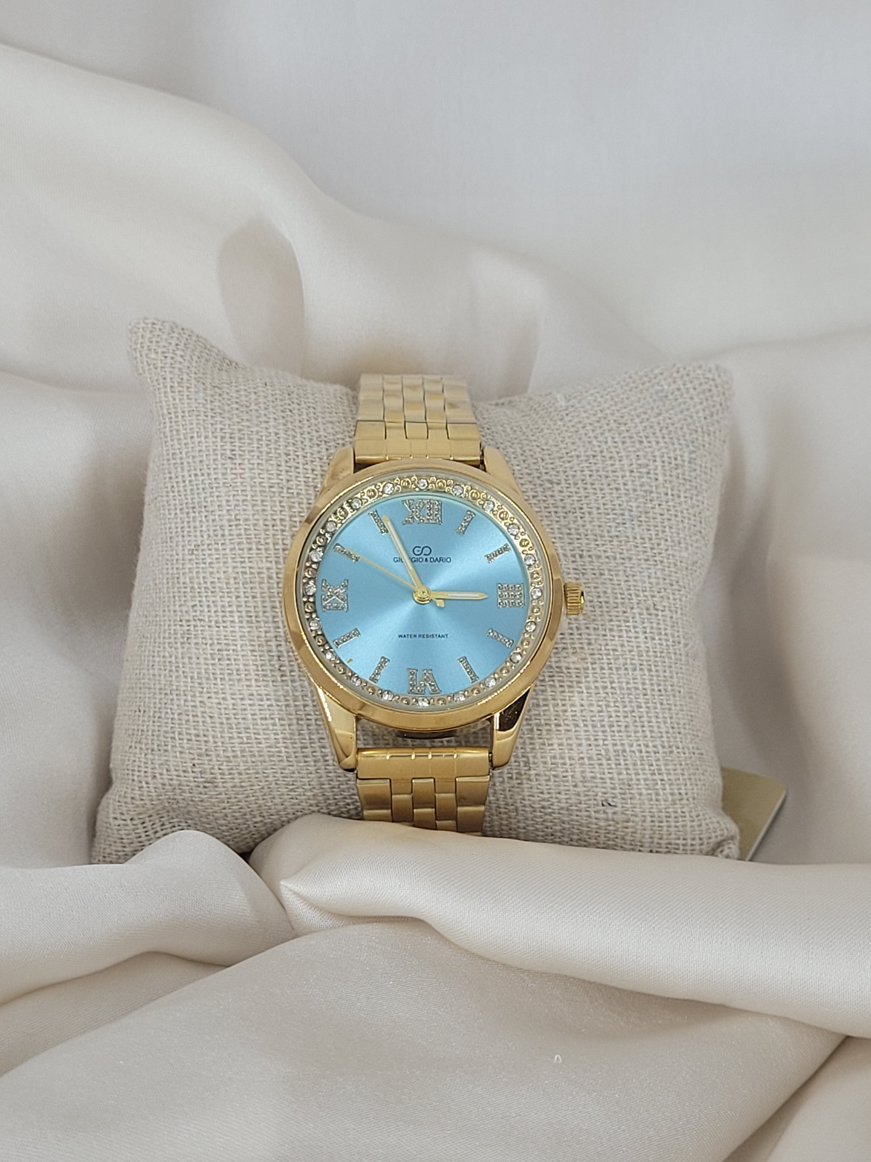 Montre fond bleu acier inoxydable