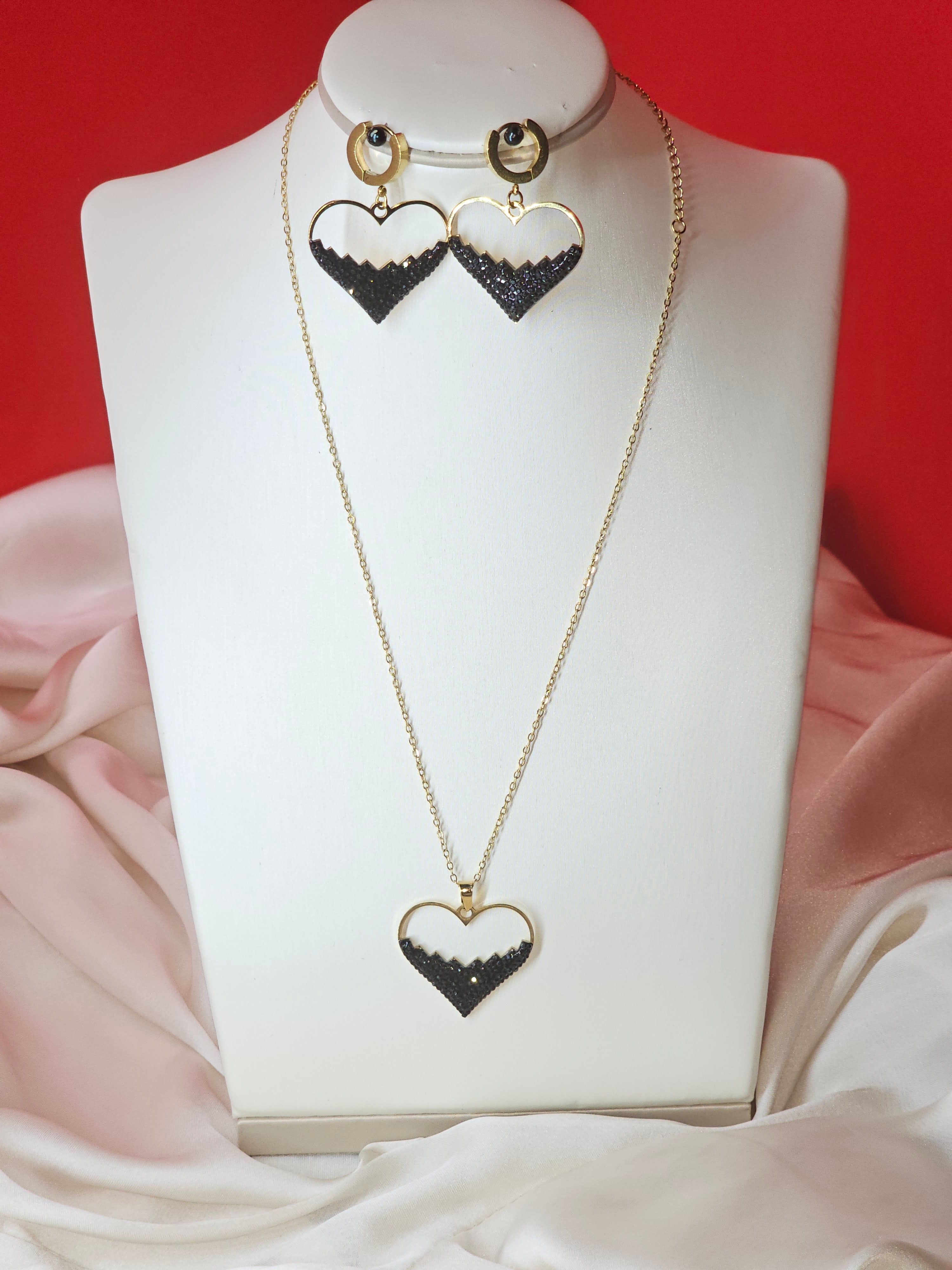 Ensemble cœur strass noir