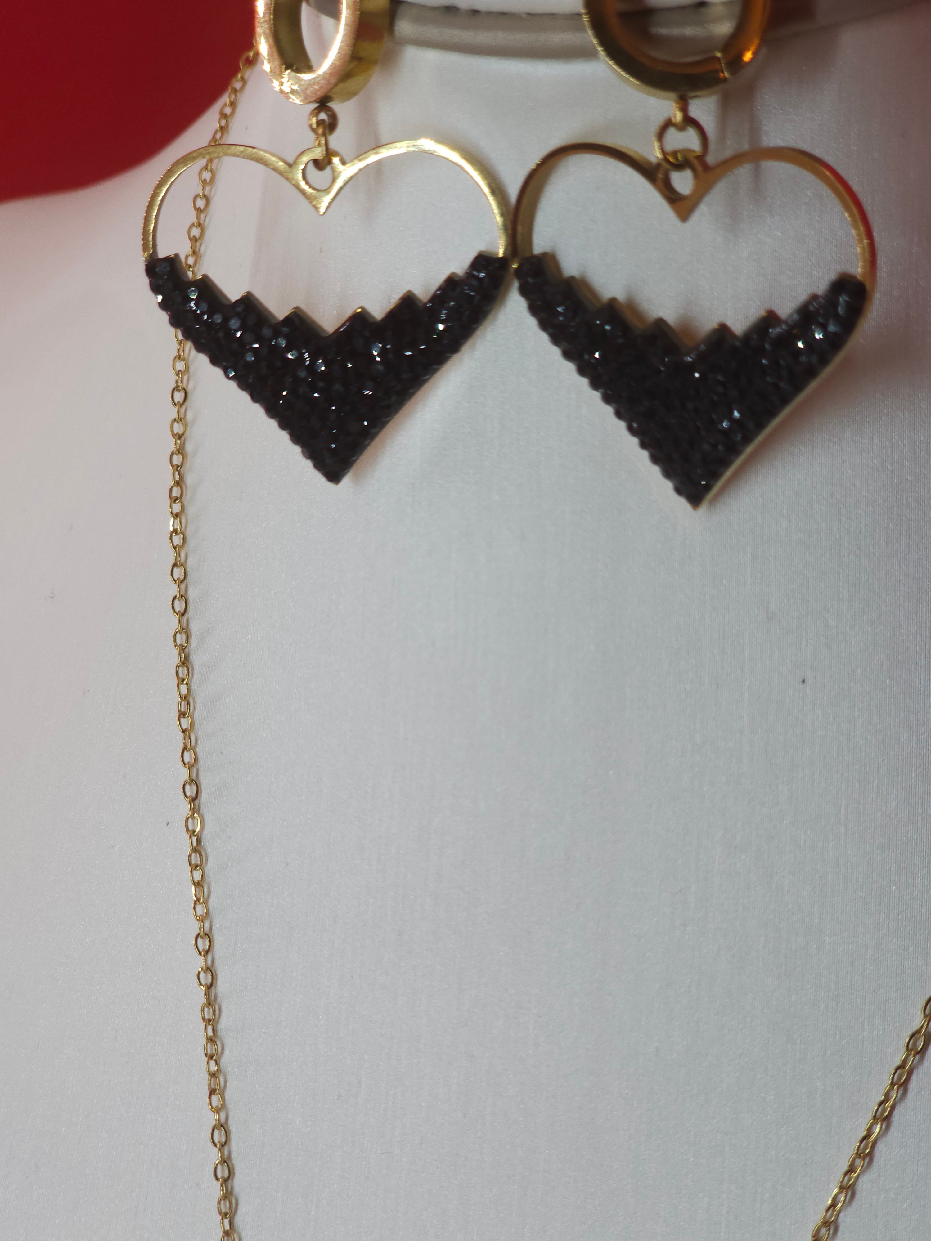 Ensemble cœur strass noir