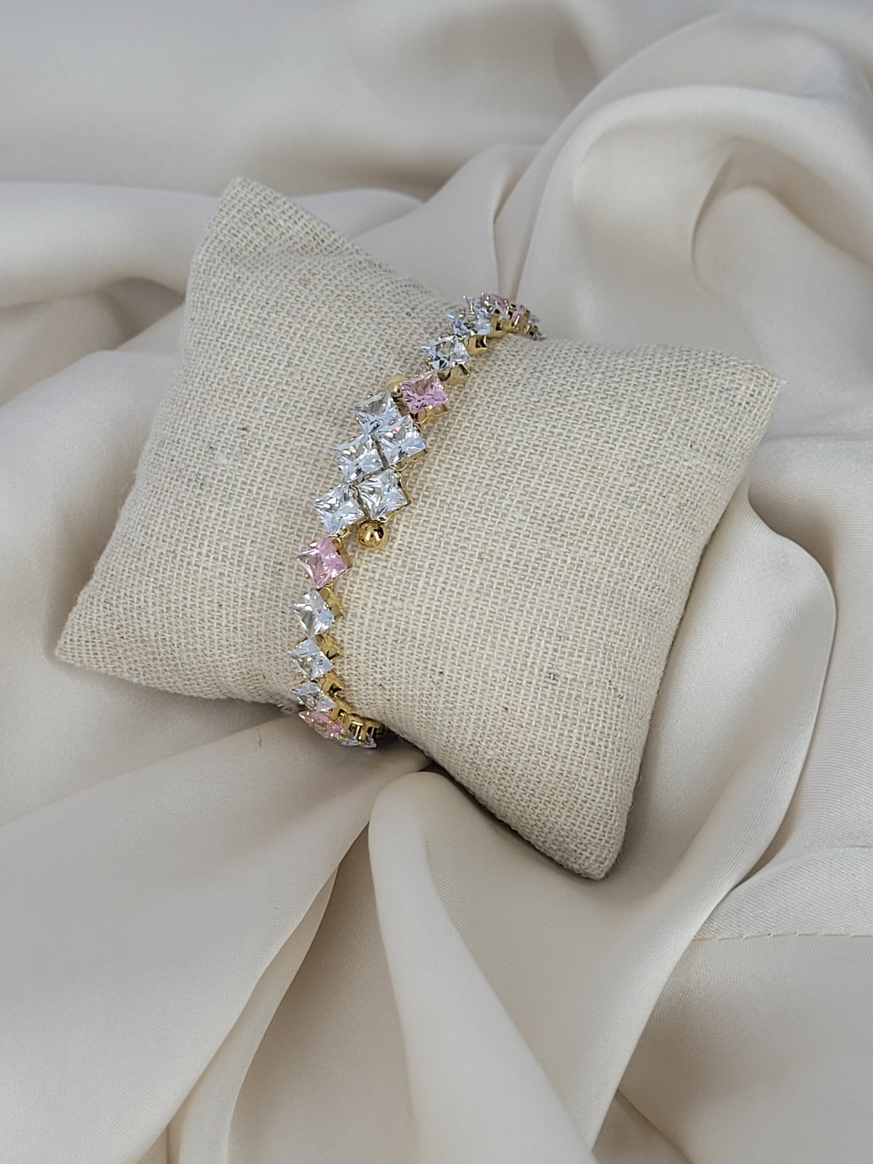 Bracelet strass blanc rose 6cm