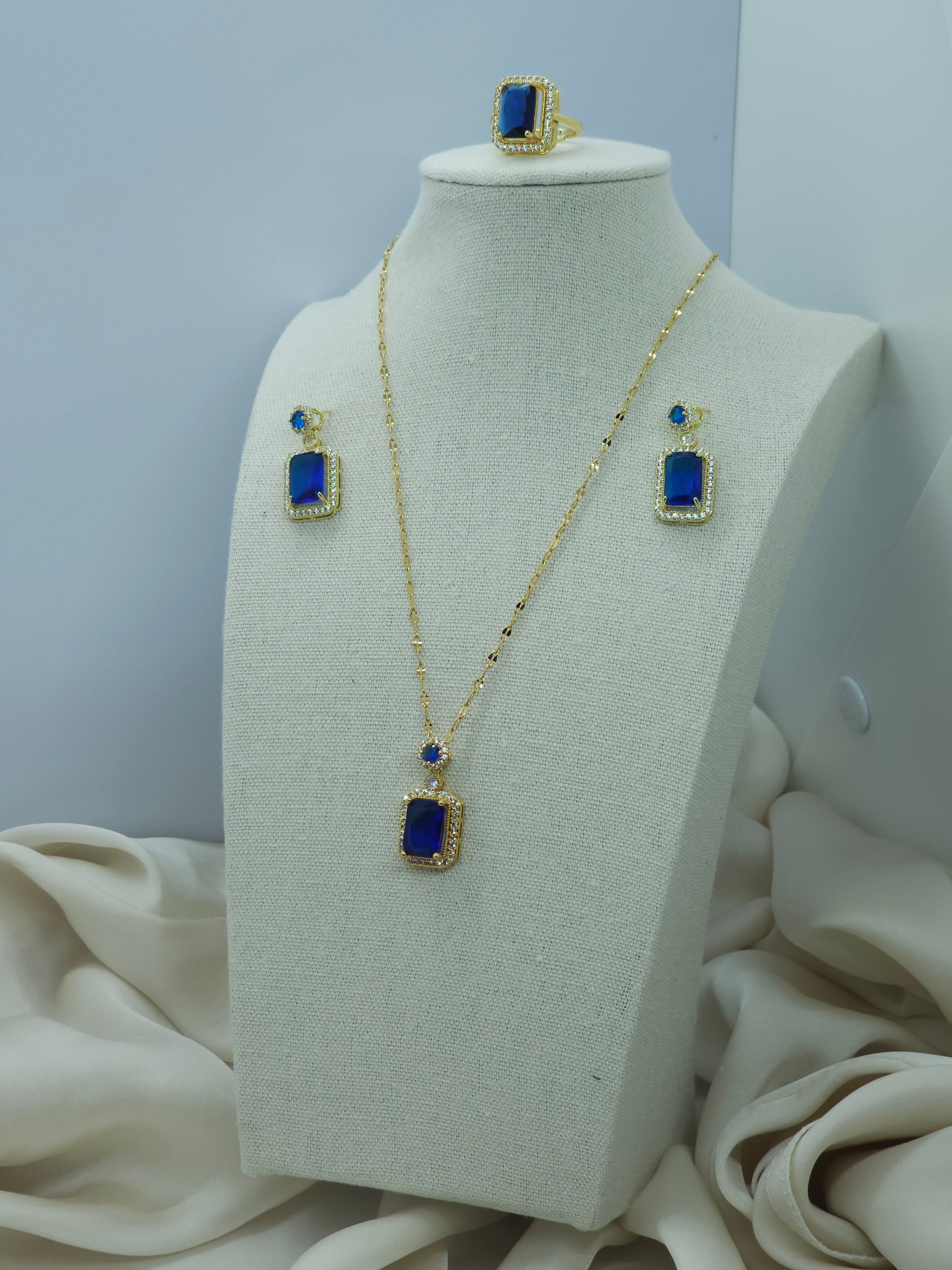 Ensemble 3p saphir bague Réglable