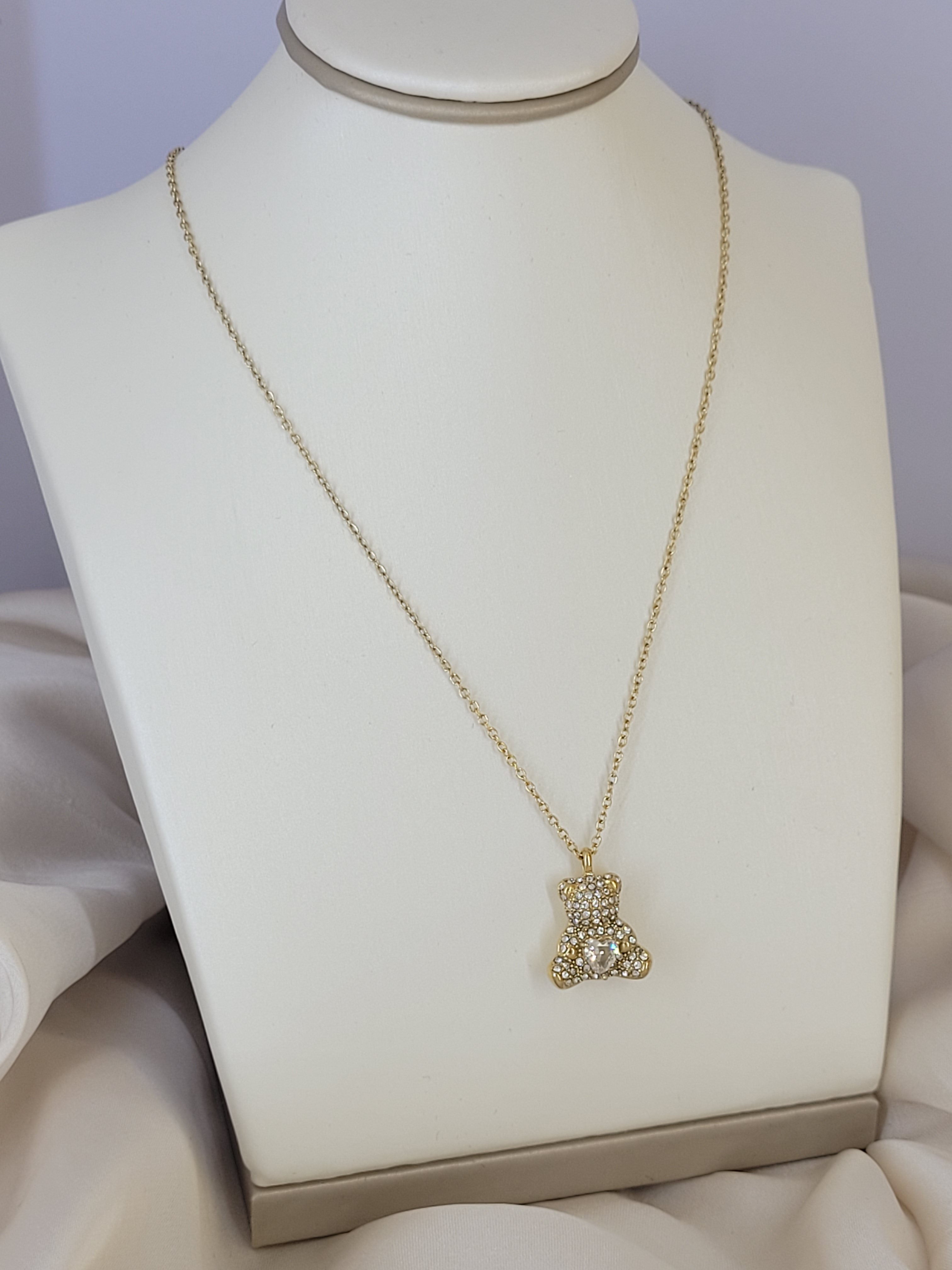 Rhinestone teddy bear necklace